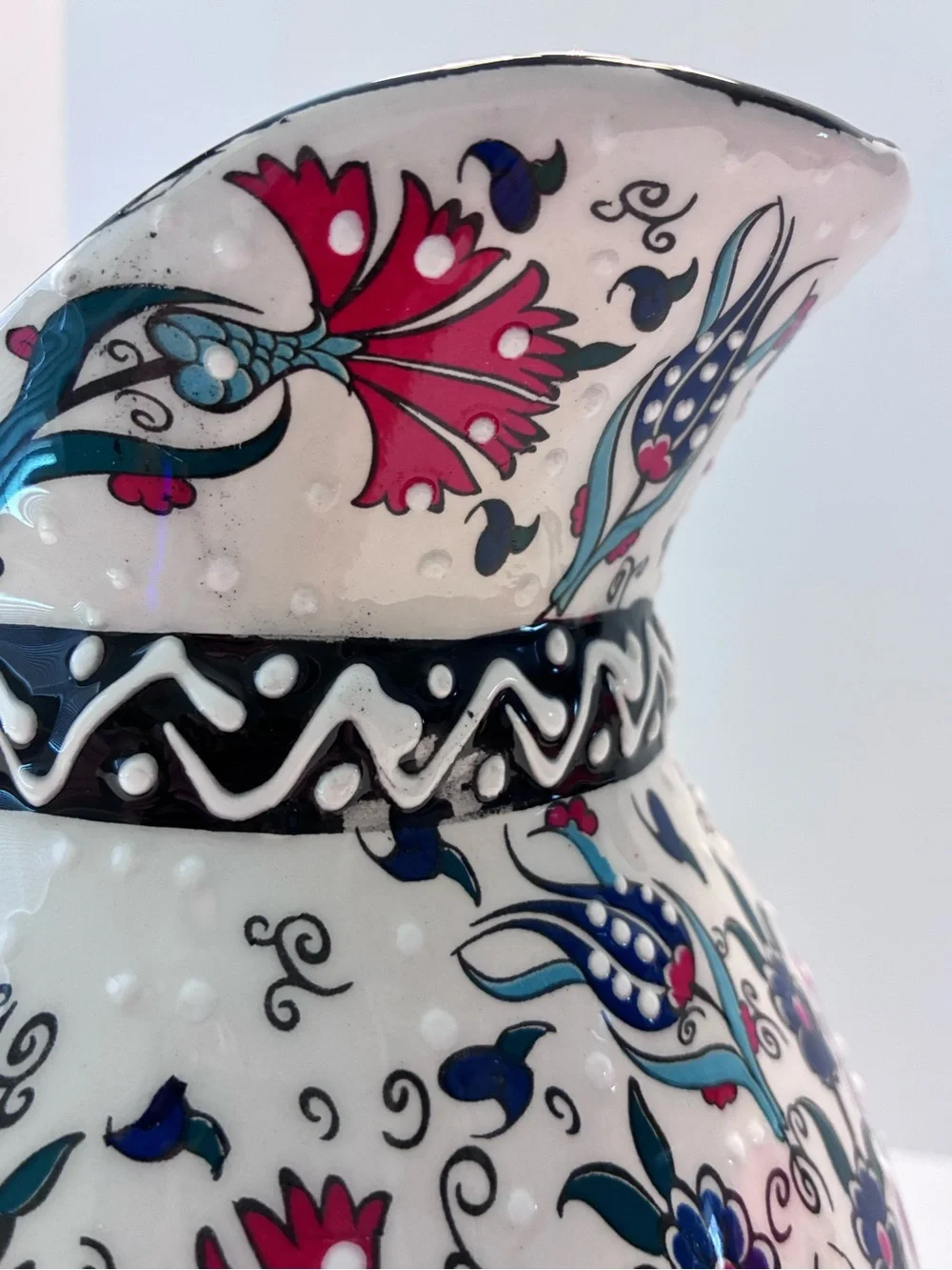 Nakkas Cini hand-painted Turkish ceramic pitcher